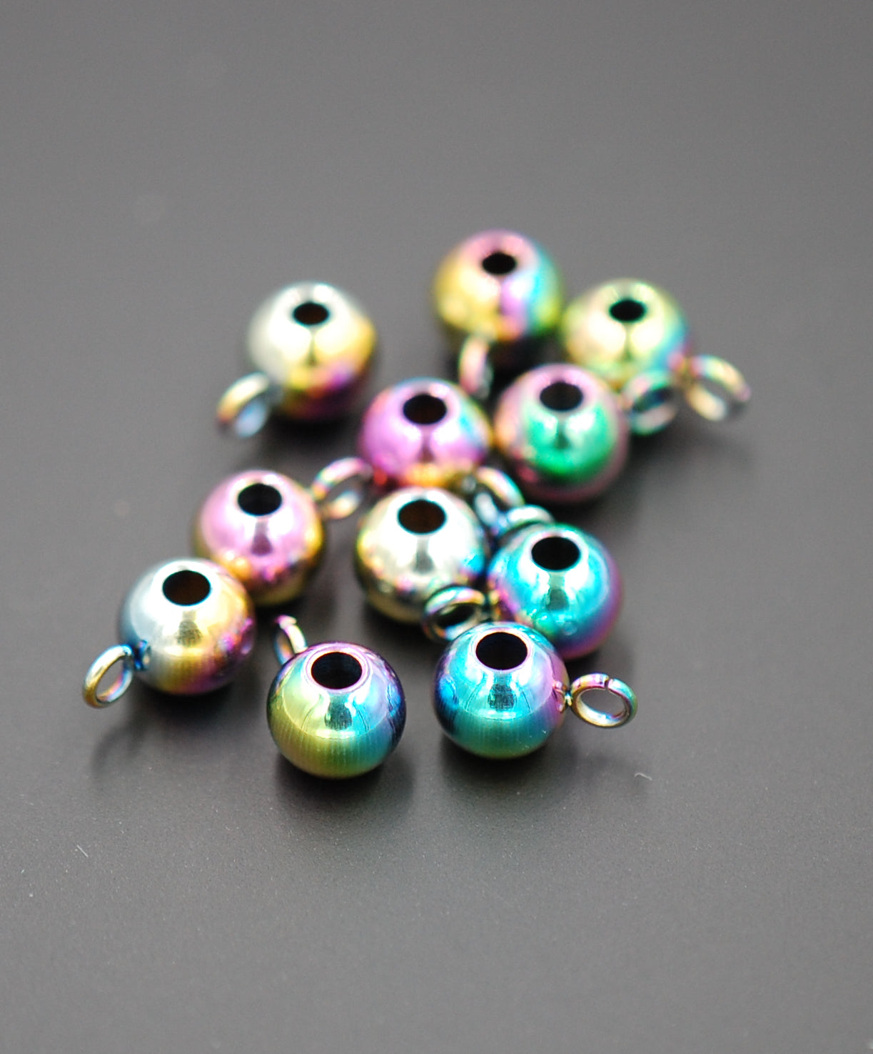 304 Stainless Steel Multi-color Plated Round Hanger for Charms, 9x5x6mm -10pc