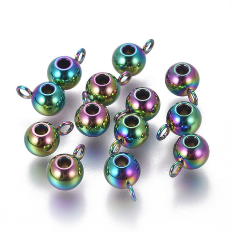 304 Stainless Steel Multi-color Plated Round Hanger for Charms, 9x5x6mm -10pc