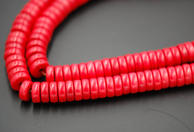 Synthetic Turquoise Beads Strands, Red Heishi Beads, Dyed, Flat Round/Disc Main Image