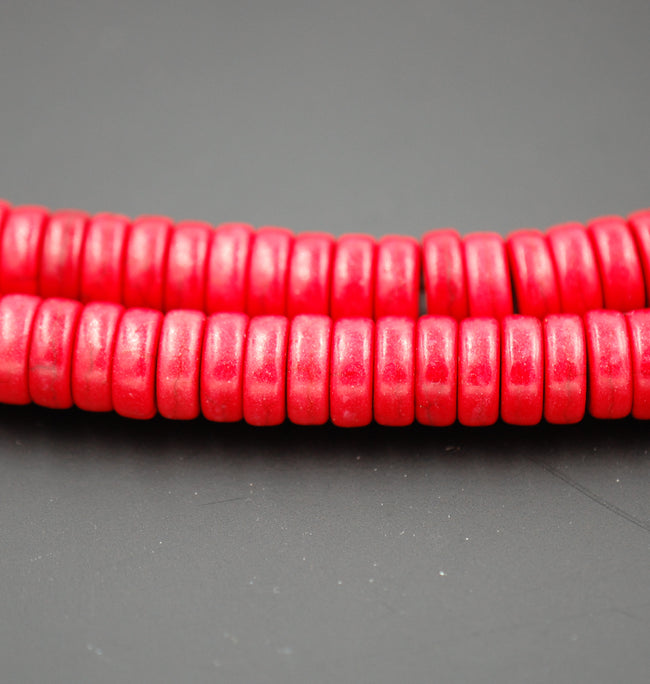 Synthetic Turquoise Beads Strands, Red Heishi Beads, Dyed, Flat Round/Disc Hover Image
