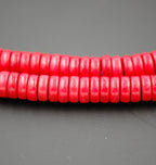 Synthetic Turquoise Beads Strands, Red Heishi Beads, Dyed, Flat Round/Disc