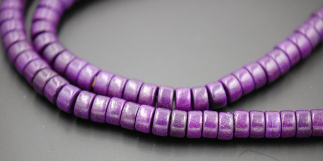 Synthetic Turquoise Beads Strands, Purple Heishi Beads, Dyed, Flat Round/Disc Main Image