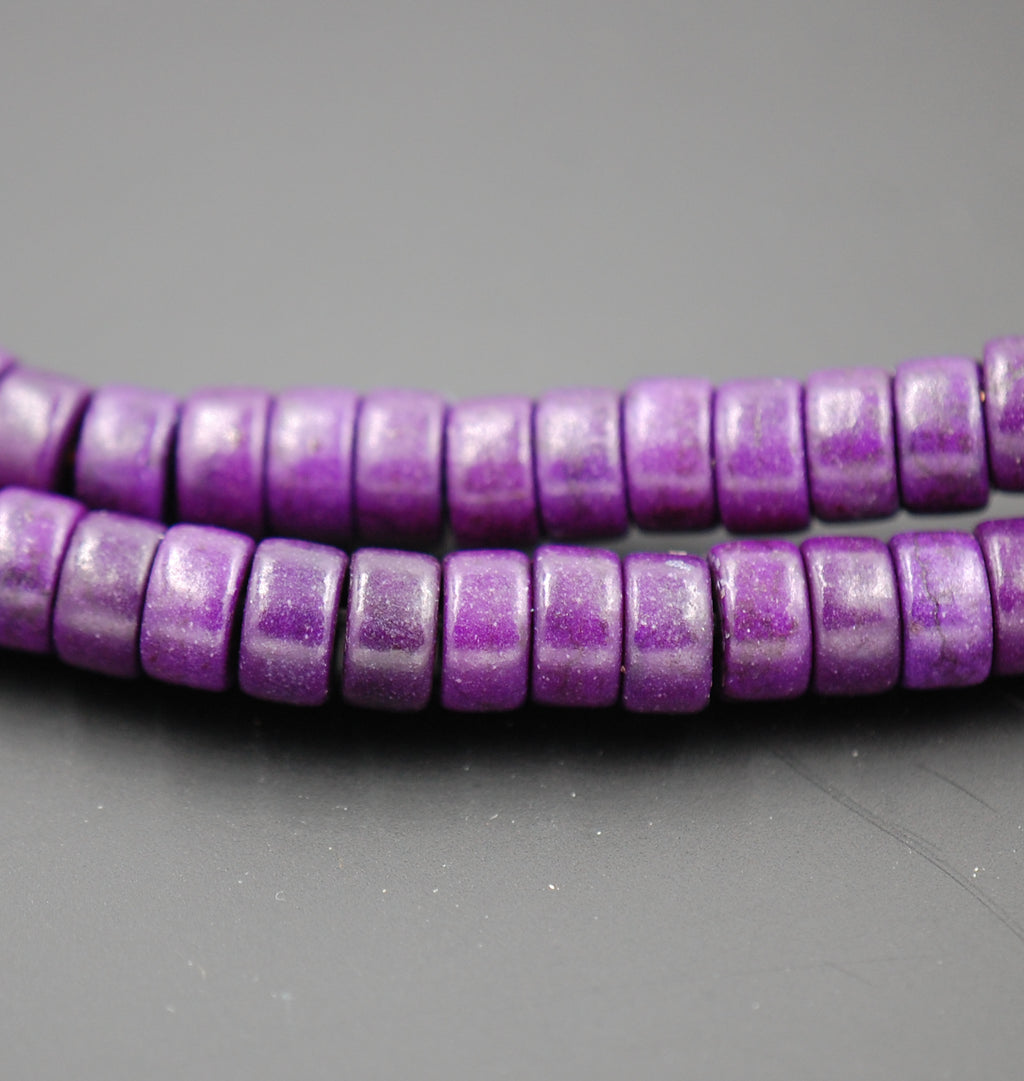 Synthetic Turquoise Beads Strands, Purple Heishi Beads, Dyed, Flat Round/Disc