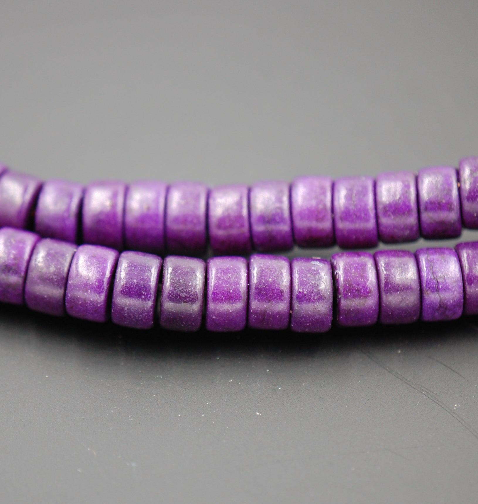 Synthetic Turquoise Beads Strands, Purple Heishi Beads, Dyed, Flat Round/Disc