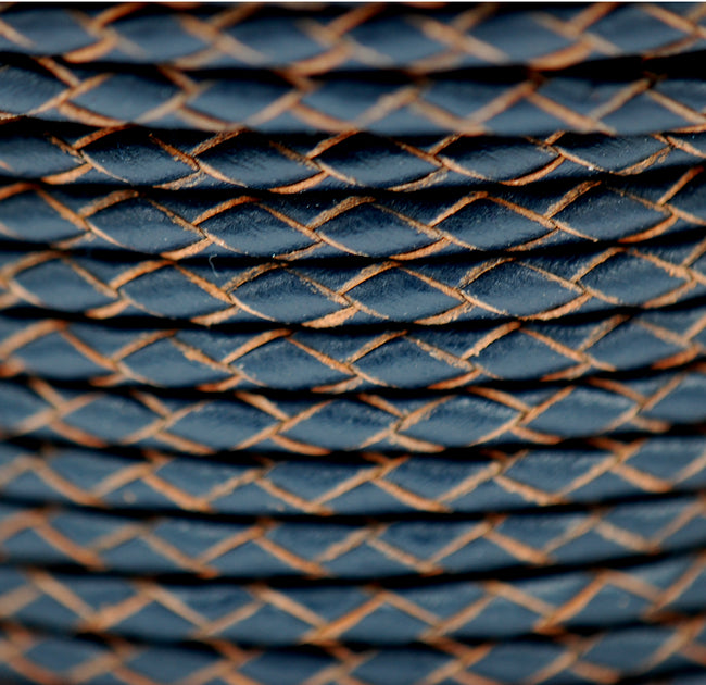 Dark Blue 3mm Bolo Braided Woven Round Leather Cord 1 Yards / 3 Feet / .9144 Meters Hover Image