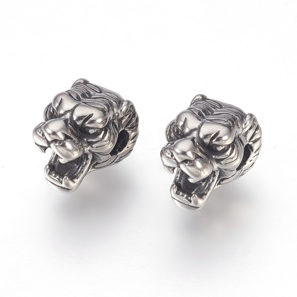 304 Stainless Steel Beads, Tiger Head, Antique Silver Size: about 11x8x9mm -1pc