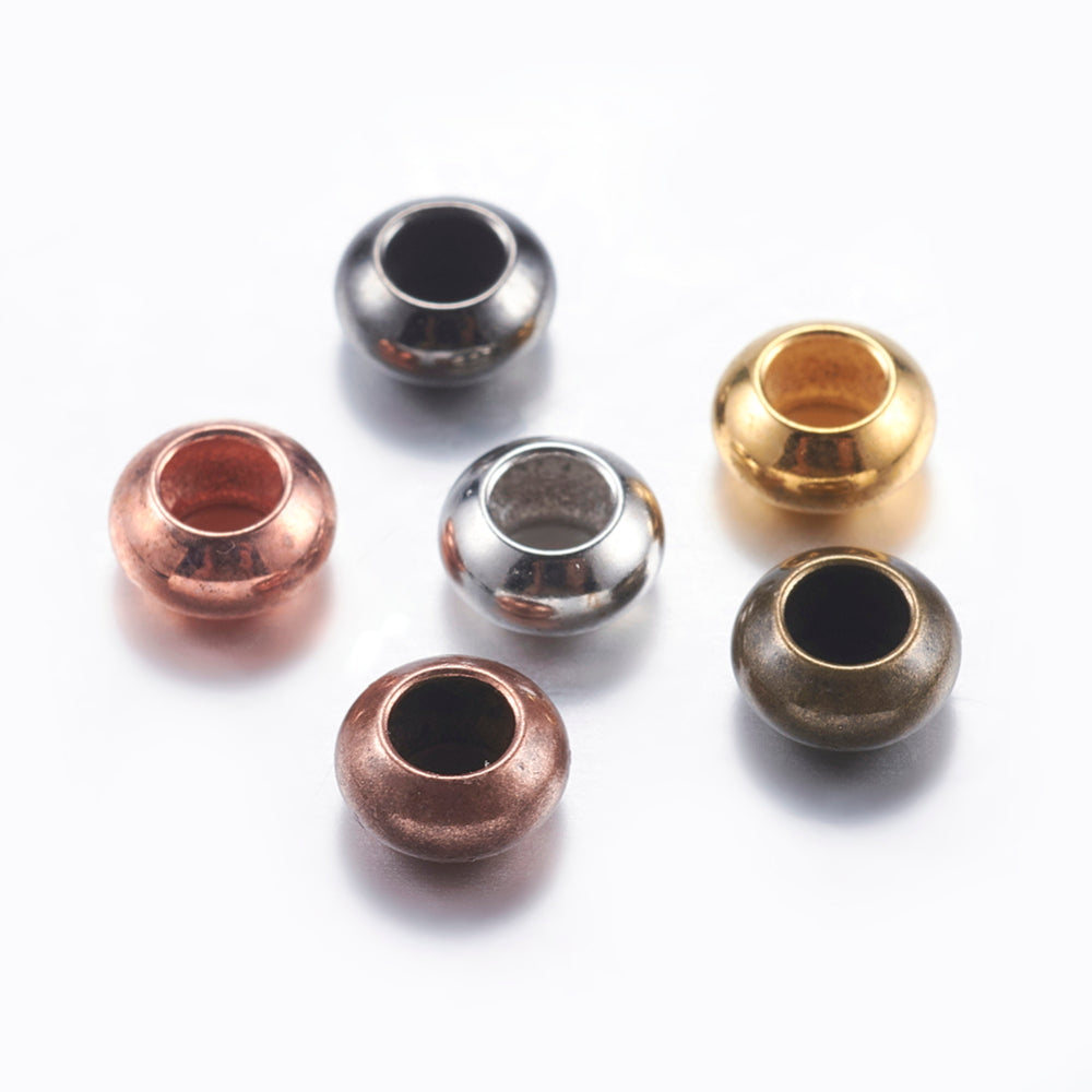 6mm Rondelle Spacer 3mm Large Hole Gold, Rose Gold, Copper, Bronze, Silver or Mixed, 50pc