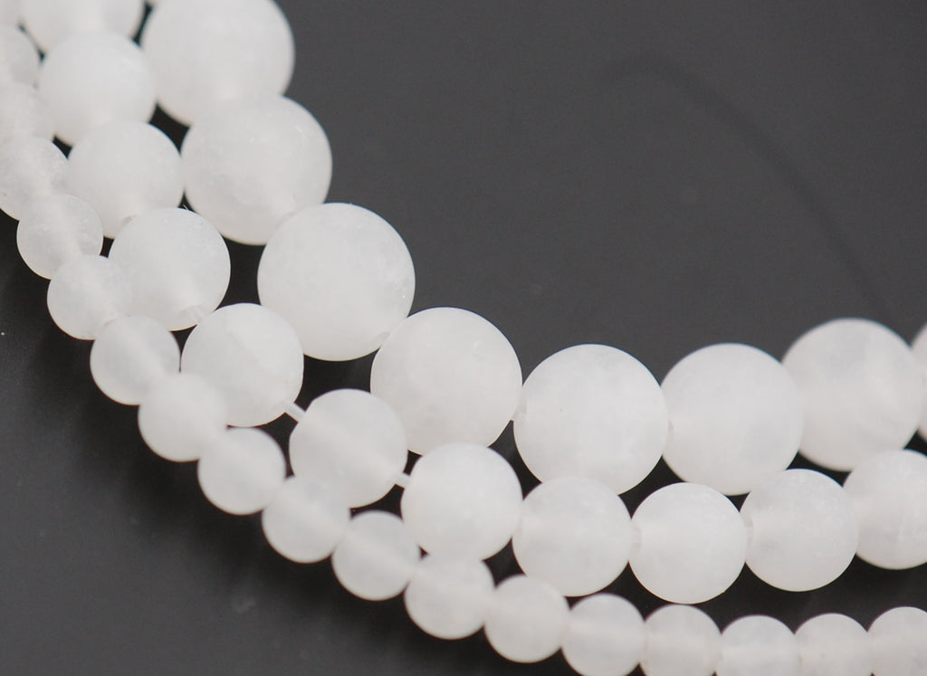 Matte White Jade Round Beads, 15-16 inch strand