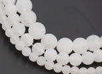 Matte White Jade Round Beads, 15-16 inch strand
