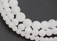 Matte White Jade Round Beads, 15-16 inch strand