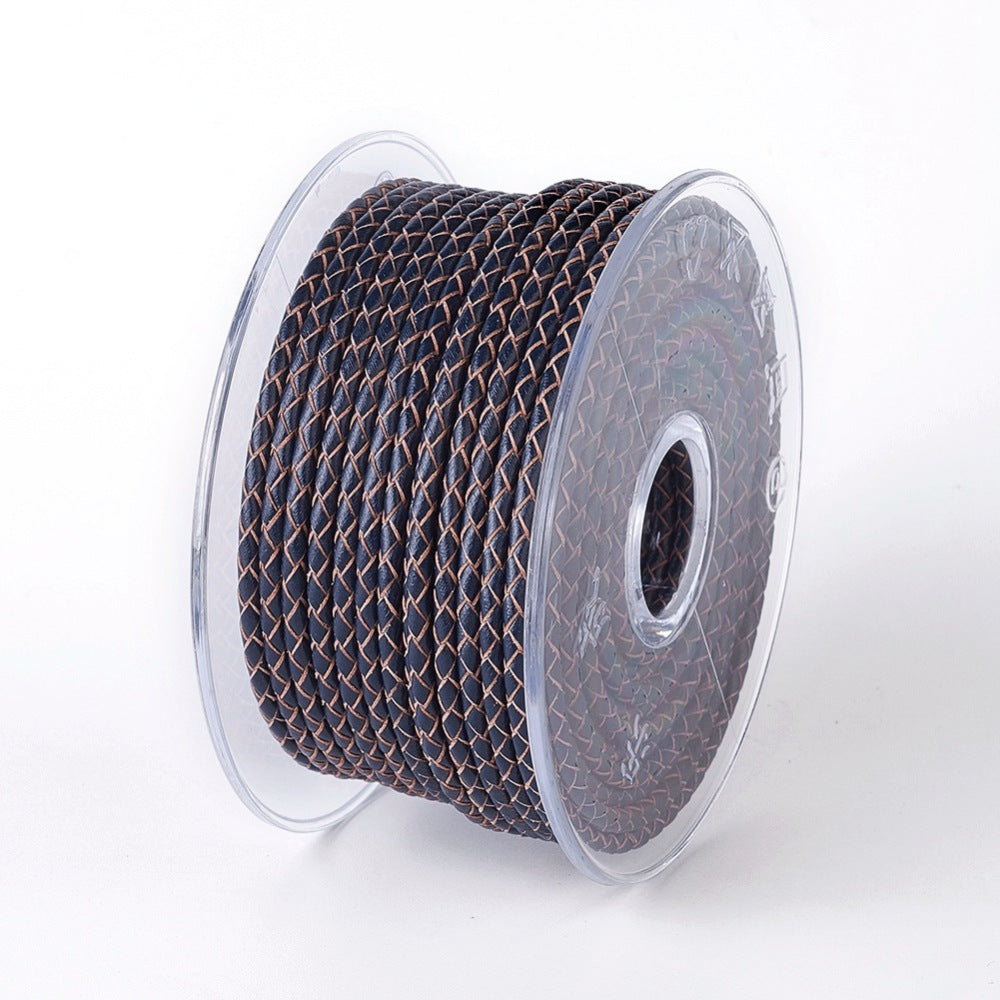 Dark Blue 3mm Bolo Braided Woven Round Leather Cord 1 Yards / 3 Feet / .9144 Meters