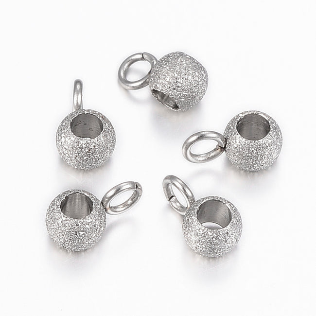 Textured 304 Stainless Steel Round Hanger for Charms, 10pc Hover Image