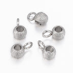 Textured 304 Stainless Steel Round Hanger for Charms, 10pc