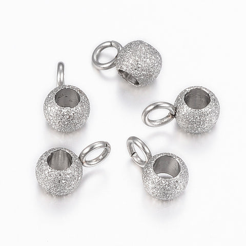 Textured 304 Stainless Steel Round Hanger for Charms, 10pc