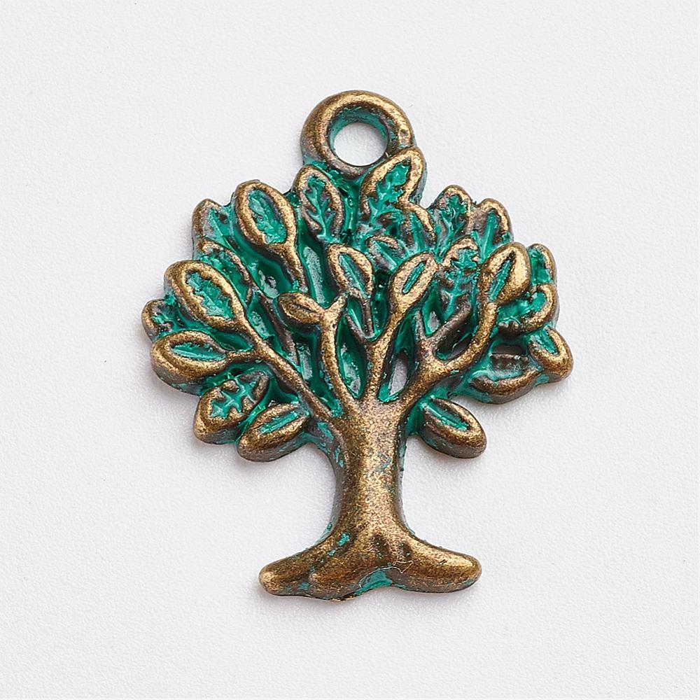 Antique Bronze Green Patina Tree Charm, 2pc