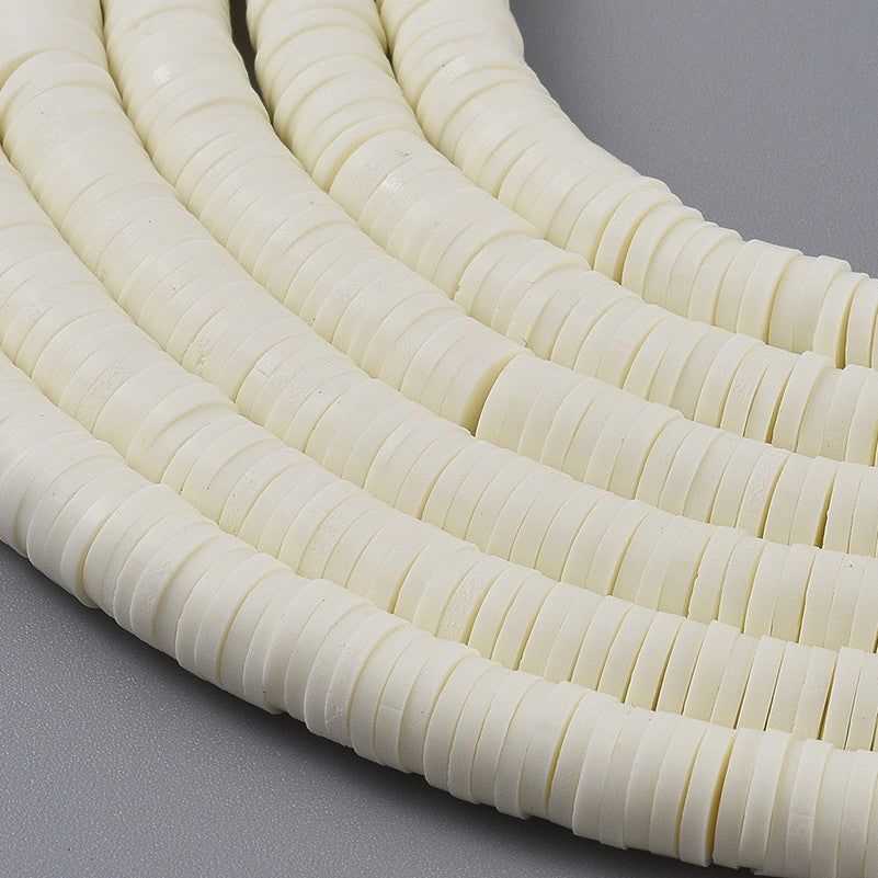 Flat Round Handmade Polymer Clay Bead Spacers, Cream White, 6x1mm