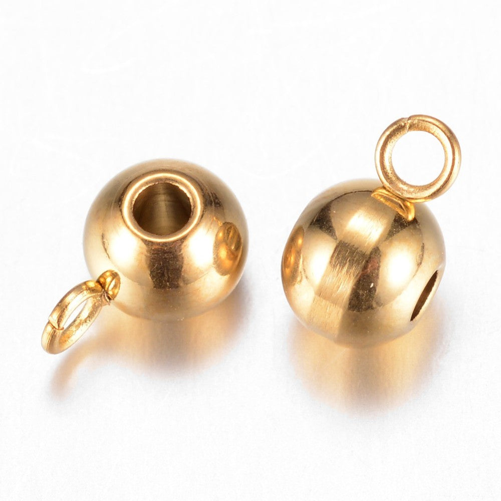 304 Stainless Steel Gold Plated Round Hanger for Charms, 9x5x6mm -10pc