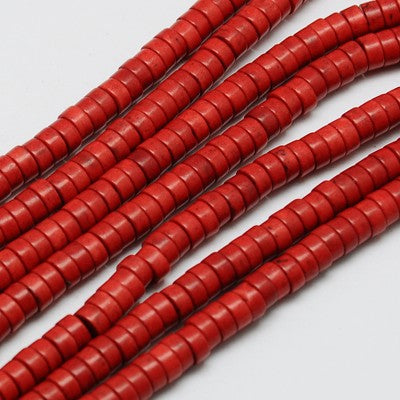 Synthetic Turquoise Beads Strands, Red Heishi Beads, Dyed, Flat Round/Disc