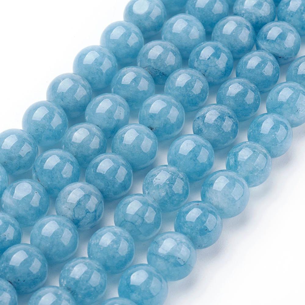 Natural White Jade Imitation Amazonite Beads Strands, Round, Dyed, 8mm