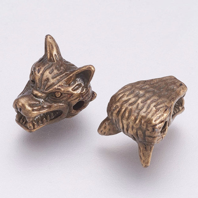 Wolf Head, Antique Bronze Size: about 9.5mm wide, 13mm long, 11mm thick -5pc Hover Image