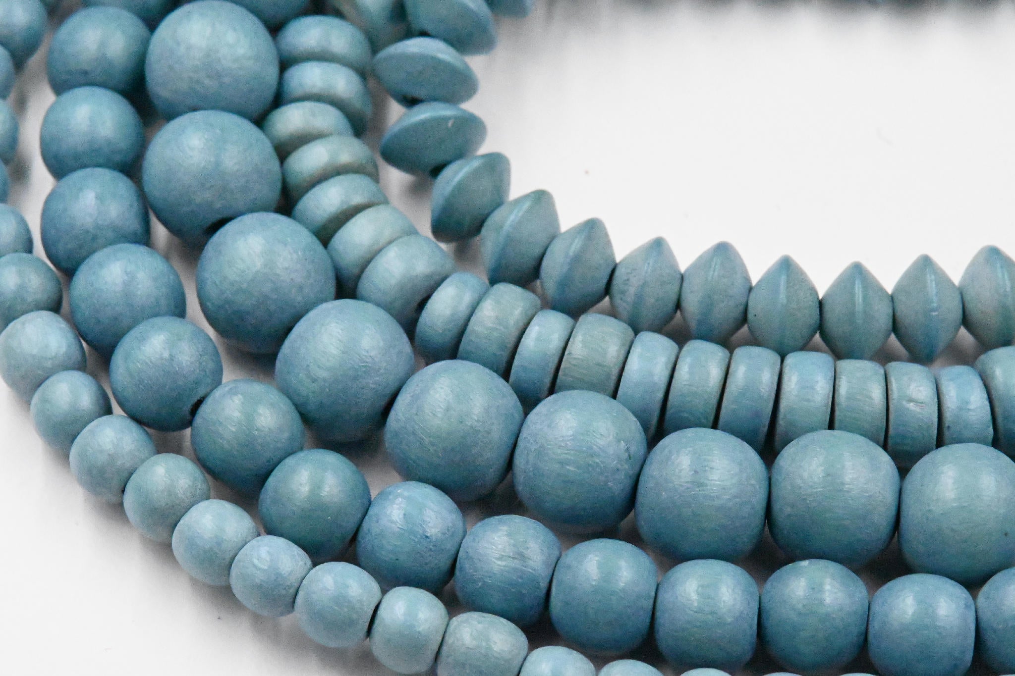 Denim Wash Blue Wood 6-12mm Round, Bicone or Rondelle