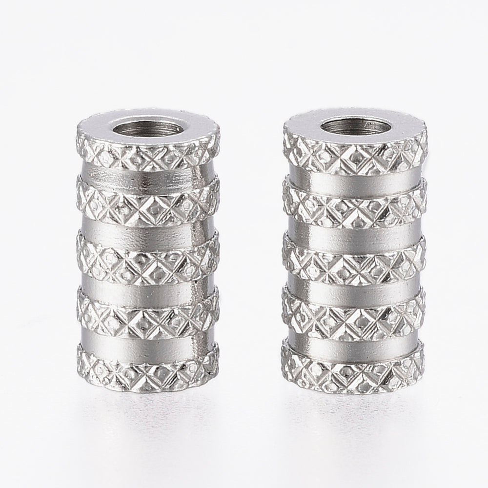 Stainless Steel Tube Beads, Grooved, Column, Stainless Steel Color -10pc