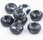 Large Hole Jade, Gray Blue European Beads, Round 15mm, 10pc