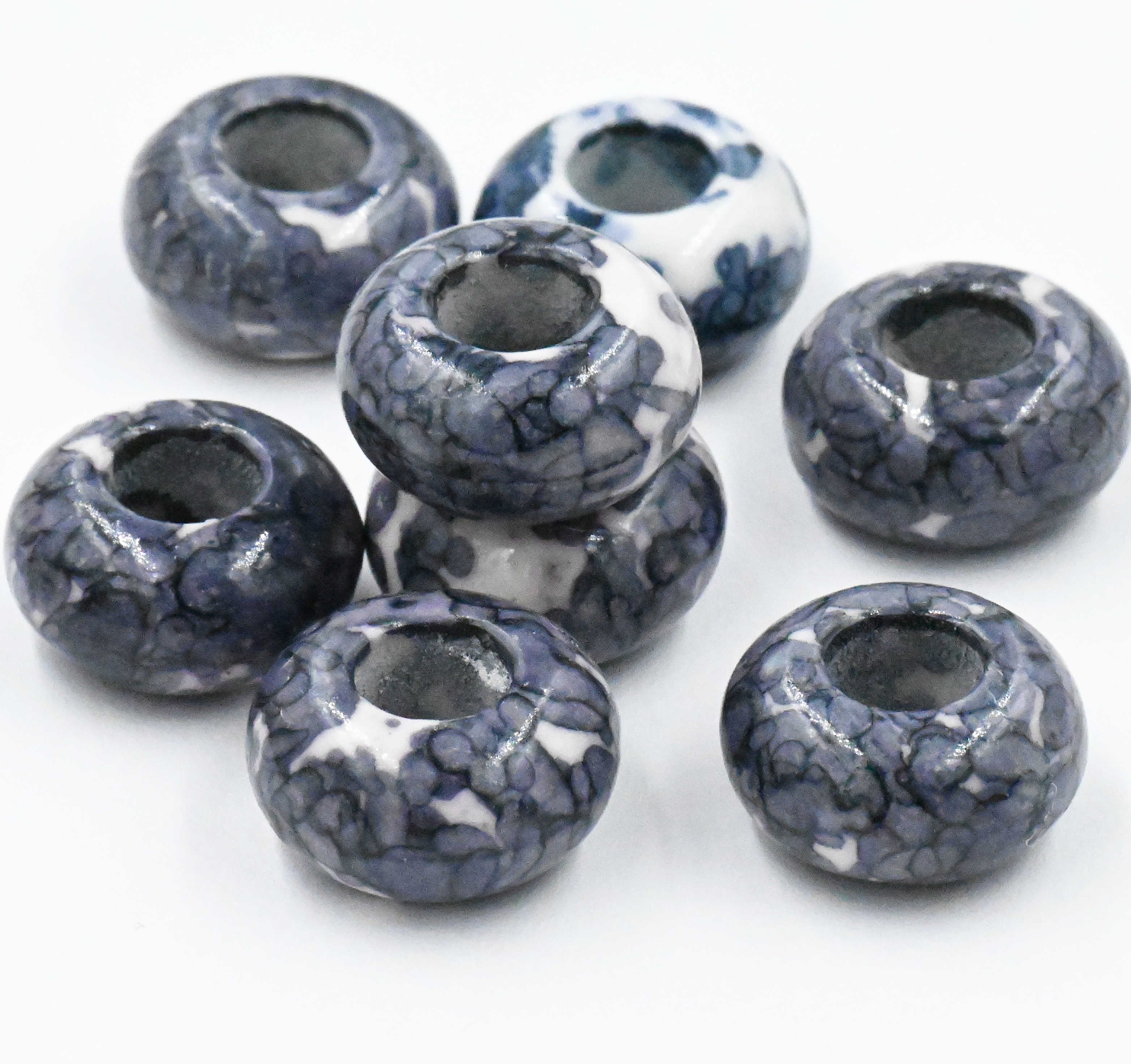 Large Hole Jade, Gray Blue European Beads, Round 15mm, 20pc