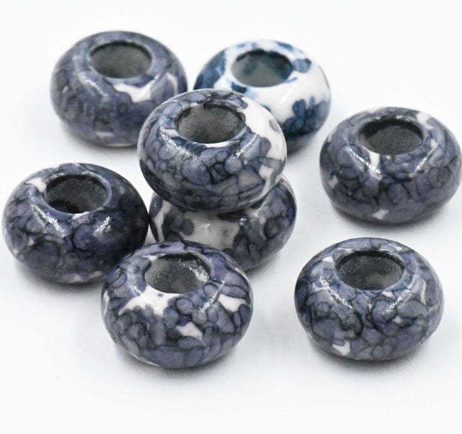 Large Hole Jade, Gray Blue European Beads, Round 15mm, 20pc Main Image