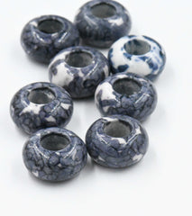 Large Hole Jade, Gray Blue European Beads, Round 15mm, 10pc