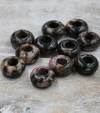 Large Hole Rhodonite, European Beads, Round 12mm