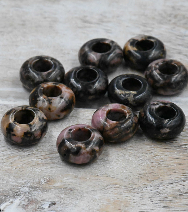 Large Hole Rhodonite, European Beads, Round 12mm Main Image