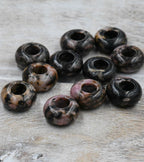 Large Hole Rhodonite, European Beads, Round 12mm
