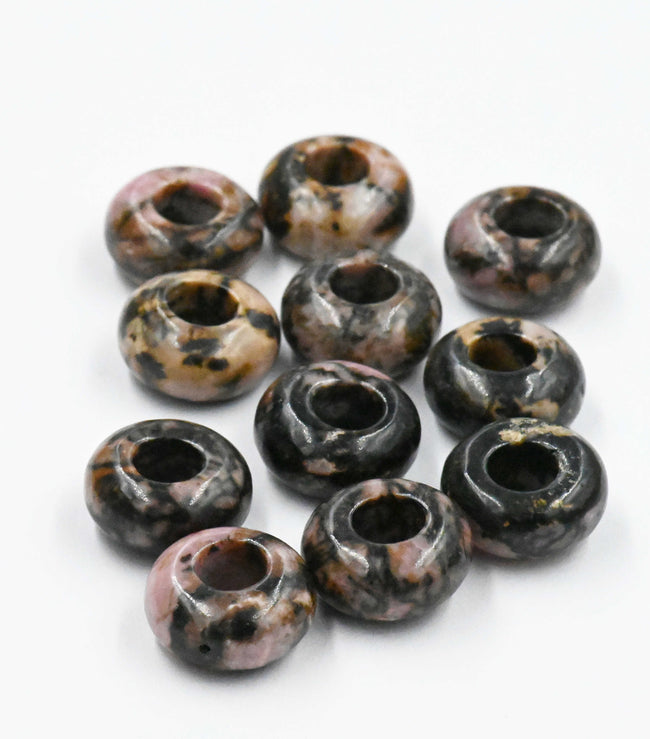Large Hole Rhodonite, European Beads, Round 12mm Hover Image