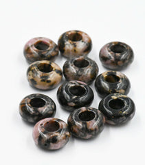 Large Hole Rhodonite, European Beads, Round 12mm