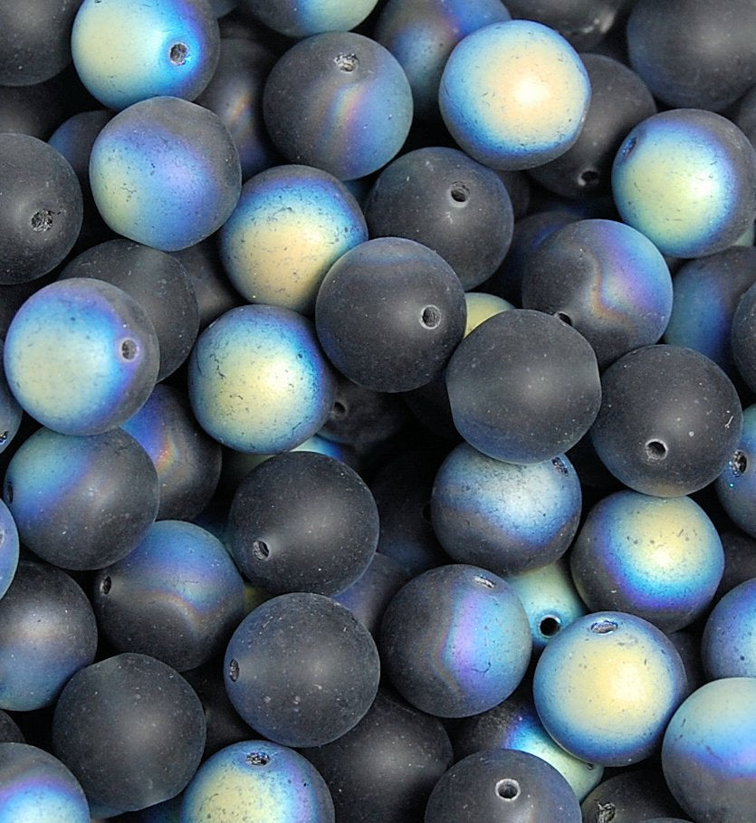 Czech Glass 10mm Matte Frosted AB  Round Montana Blue Druk Beads -20 Czech Beads