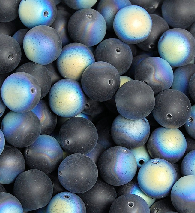 Czech Glass 10mm Matte Frosted AB  Round Montana Blue Druk Beads -20 Czech Beads Hover Image