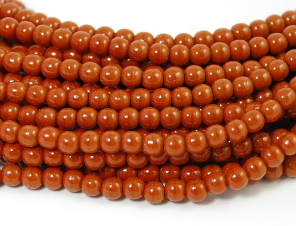 Umber Brown Czech 4mm round beads   - 100 Czech Beads
