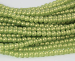 Sueded Gold Olivine Green 4mm round beads   - 100 Czech Beads