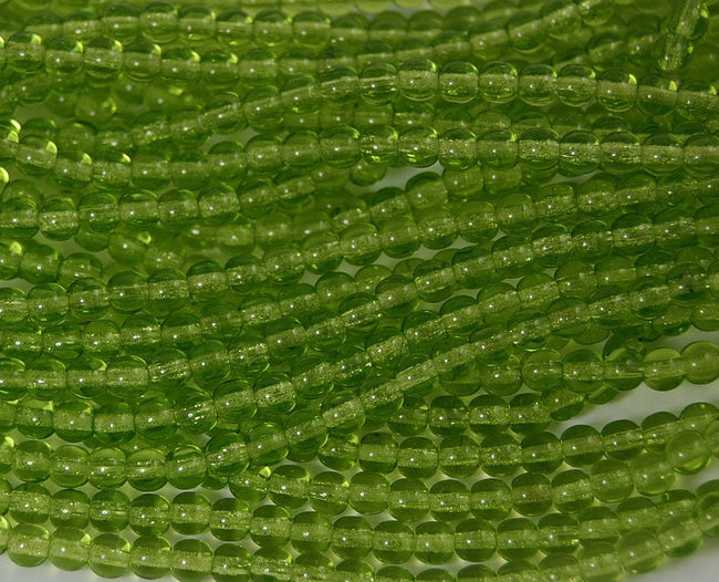 Olivine Green 4mm round druk beads  - 100 Czech Beads Hover Image