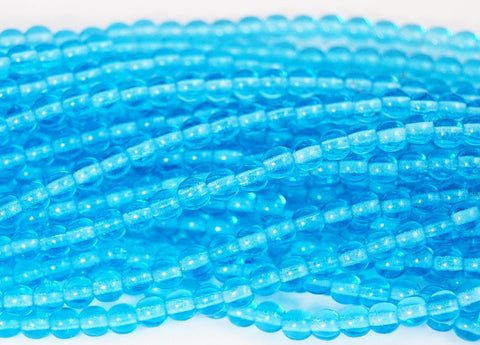Aquamarine Blue 4mm round czech beads  - 100 Czech Beads