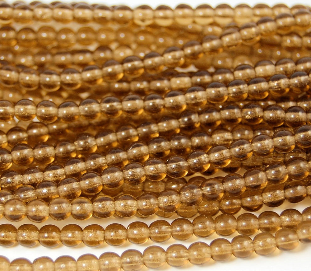 Smoky Topaz 4mm round czech beads  - 100 Czech Beads
