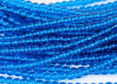Sapphire Blue 4mm Frosted Matte Glass Round Druk Beads - 100