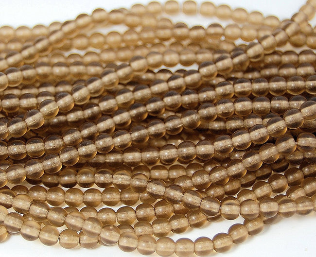 Smoky Topaz 4mm Frosted Matte Glass Round Druk Beads - 100 Hover Image