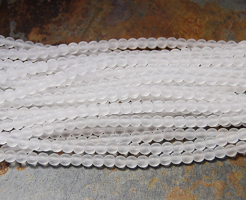 White Crystal 4mm Frosted Matte Glass Round Druk Beads - 100