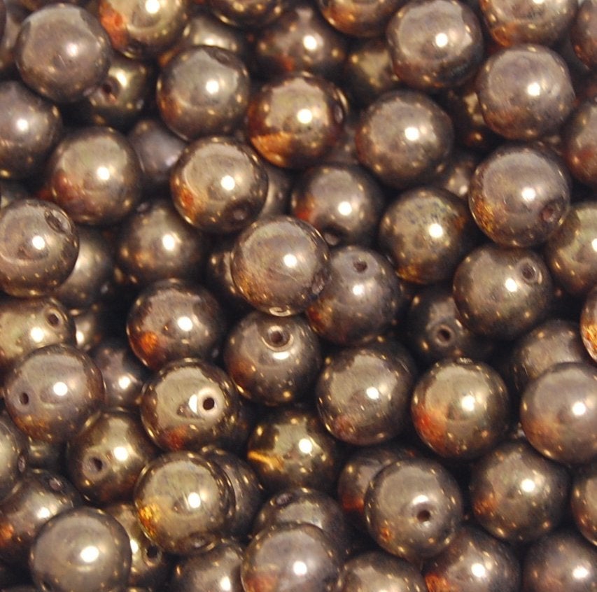Czech Glass 8mm Luminous Brown Round Druk Beads -25 Czech Beads