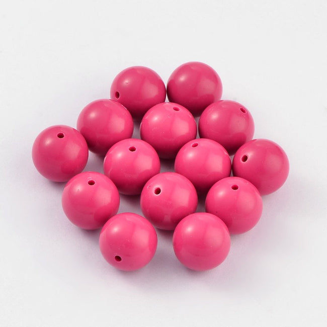 Deep Pink Chunky Acrylic Opaque Round Bubblegum Bead Set -  10pcs/set Main Image