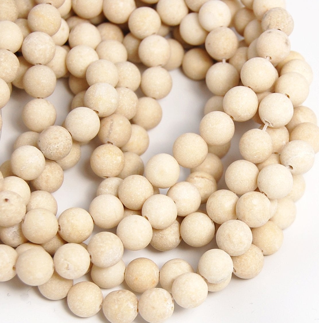 Fossil Beads, 6mm, 8mm. 10mm Frosted Matte Fossil Stone in Natural -15 inch strand