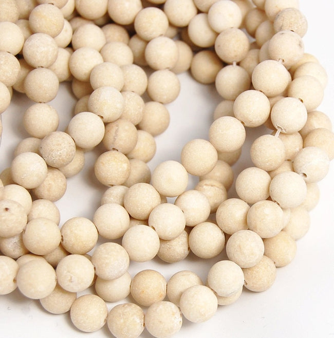Fossil Beads, 6mm, 8mm. 10mm Frosted Matte Fossil Stone in Natural -15 inch strand Main Image