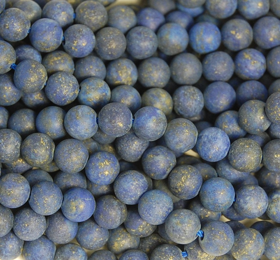 6mm Frosted Lapis Lazuli Round Beads  -15 inch strand
